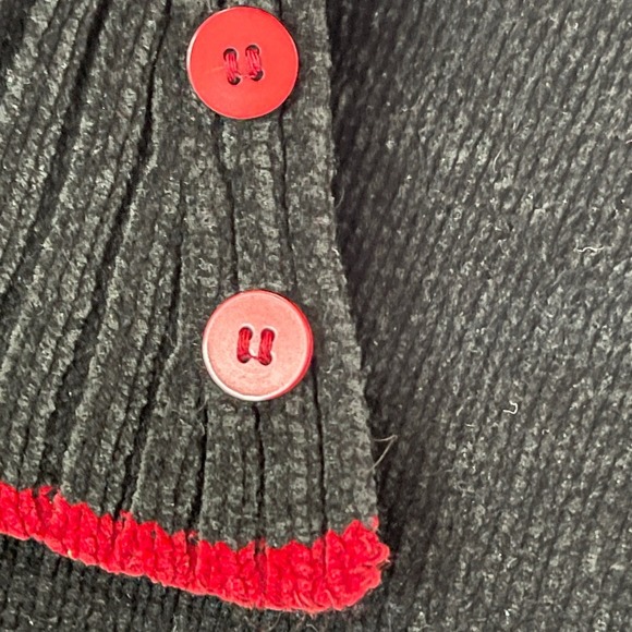 ❄️3/$20 VTG '90s DESIGNERS ORIGINALS Black Chenille Sweater Red Trim, Large - Picture 4 of 7